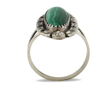 Navajo Ring 925 Silver Natural Malachite Artist Native American Signed H C.80's