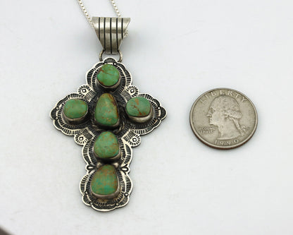 Navajo Cross Necklace 925 Silver Natural Arizona Turquoise Artist Signed MS C80s
