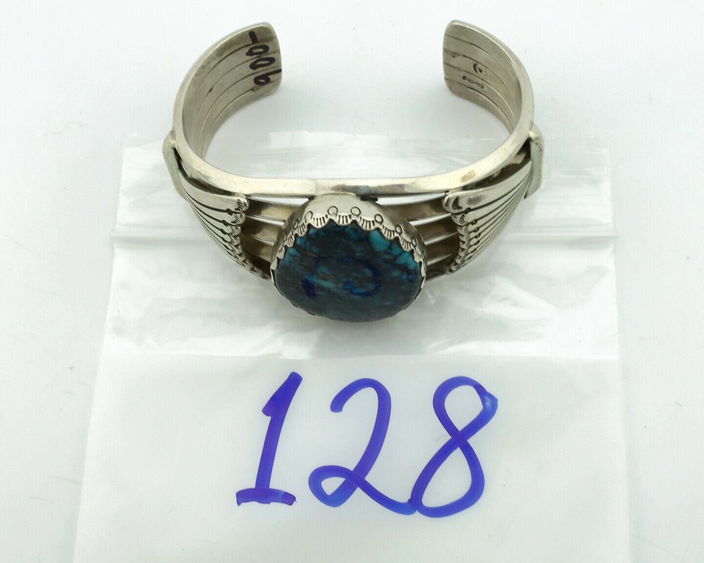 Navajo Bracelet .925 Silver Royal Turquoise Artist Signed P C.80's