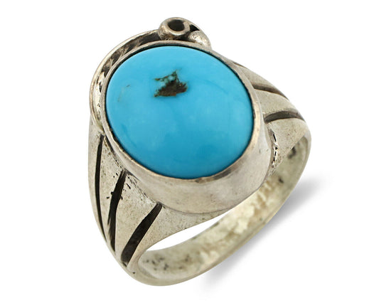 Navajo Ring .925 Silver Blue Turquoise Artist Signed Apache Manufacturing C.80's