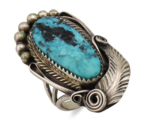 Navajo Inlay Band Ring 925 Silver Blue Morenci Turquoise Signed Justin Morris