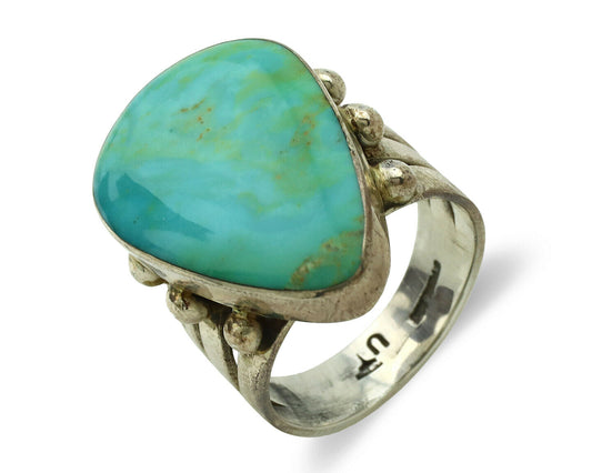 Navajo Ring .925 Silver Kingman Turquoise Artist Signed UT C.1980's