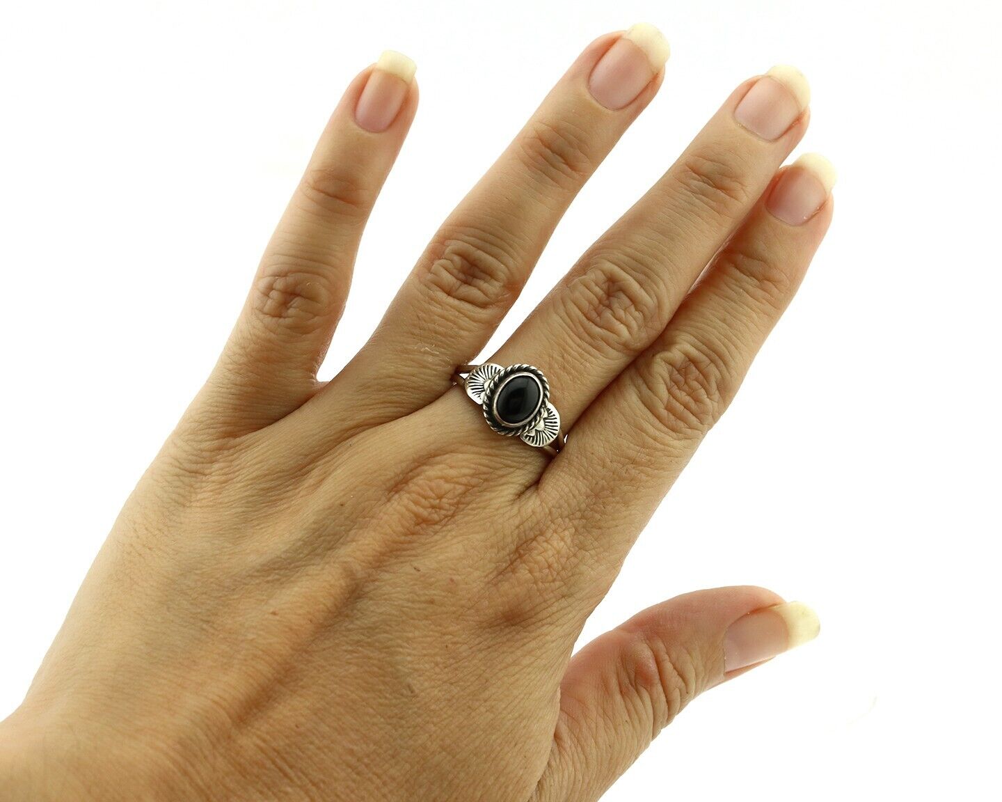 Navajo Ring 925 Silver Natural Mined Black Onyx Native American Artist C.80's