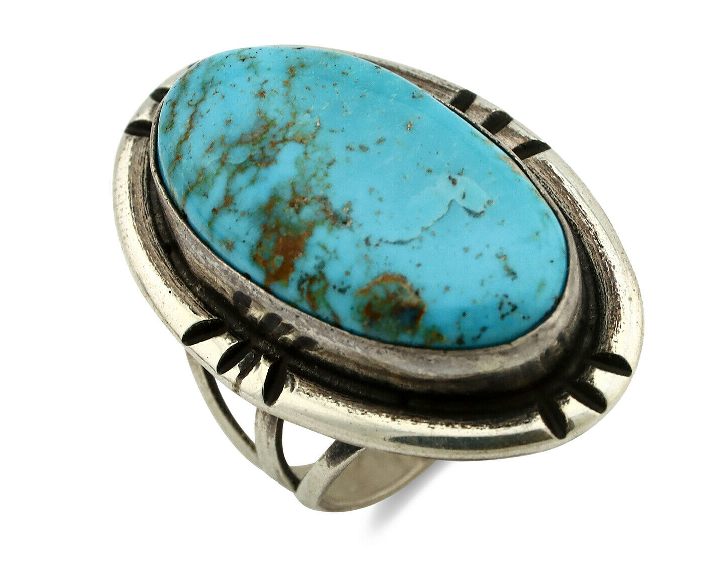 Navajo Ring .925 Silver Blue Turquoise Native American Artist C80s