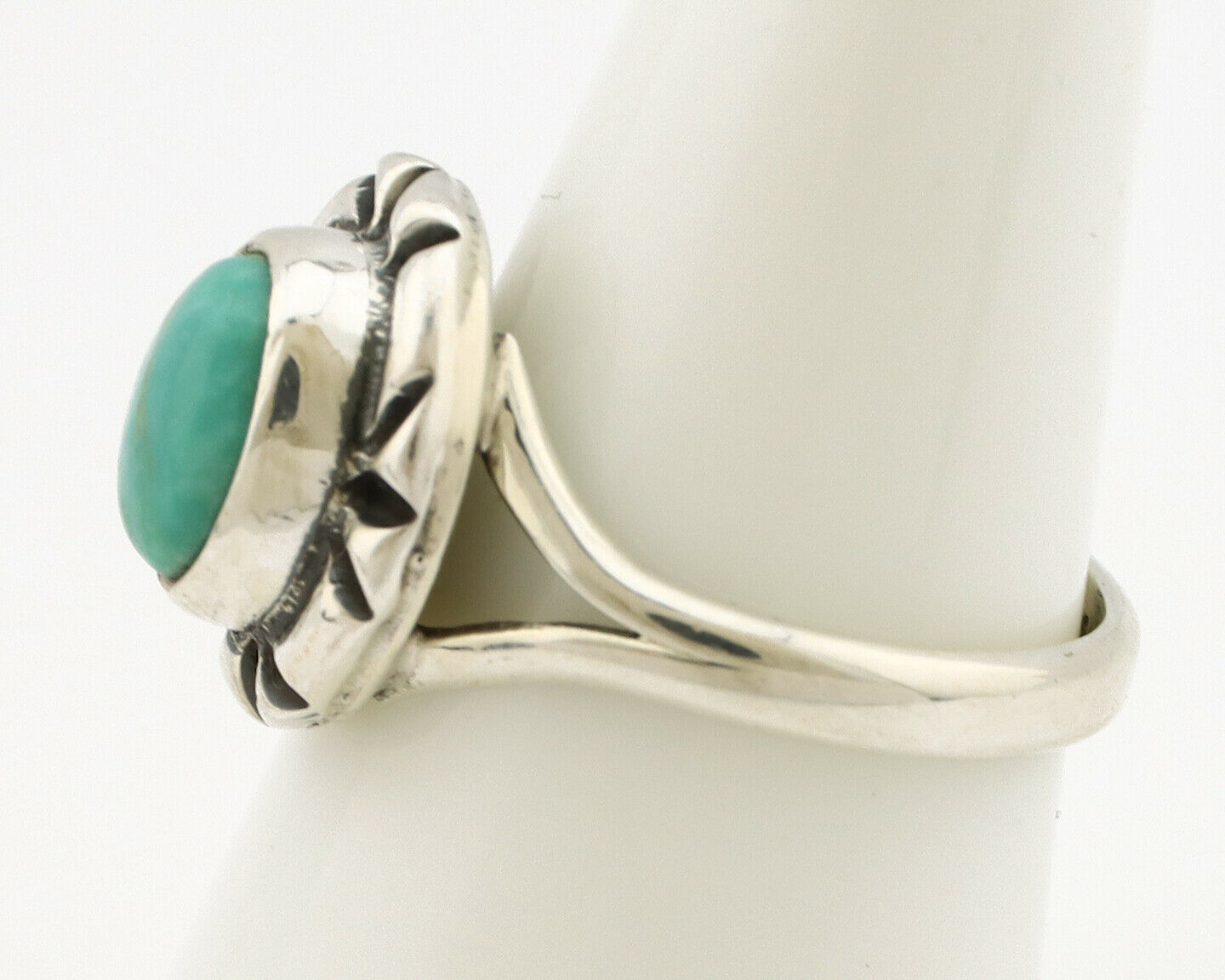 Navajo Ring .925 Silver Kingman Turquoise Artist Signed Gecko C.90's