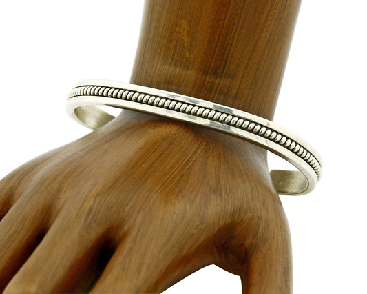 Women's Navajo Bracelet .925 Silver Handmade Cuff Signed TAHE C.1980's