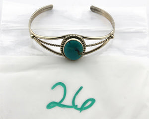 Navajo Bracelet .925 Silver Turquoise Mountain Signed M C.80's