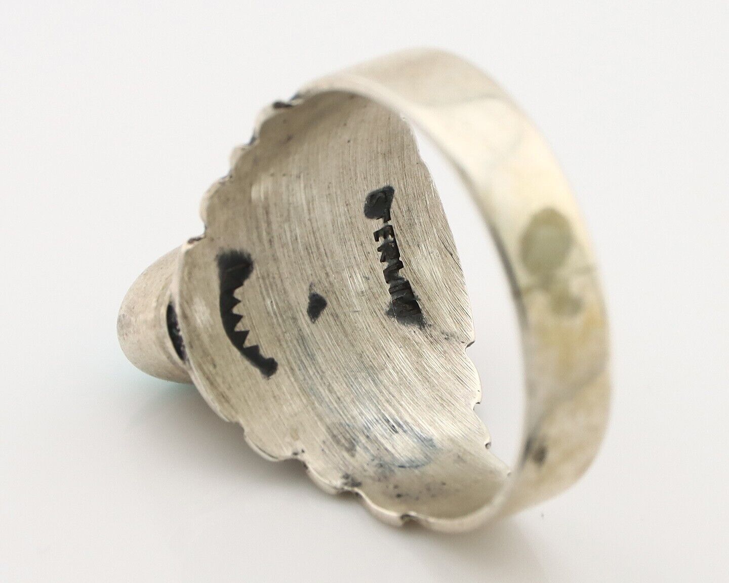 Navajo Ring 925 Silver Natural Blue Turquoise Artist Signed Pictograph C.80's