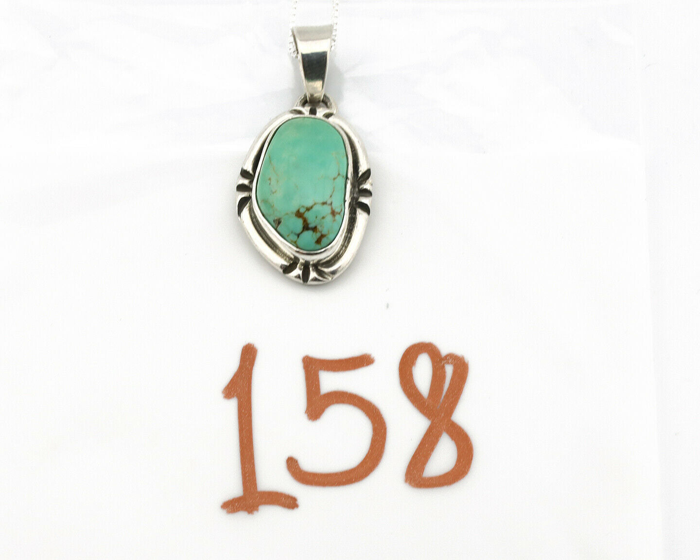 Navajo Kingman Turquoise Pendant .925 Silver Hand Stamped Signed Gecko C.80's