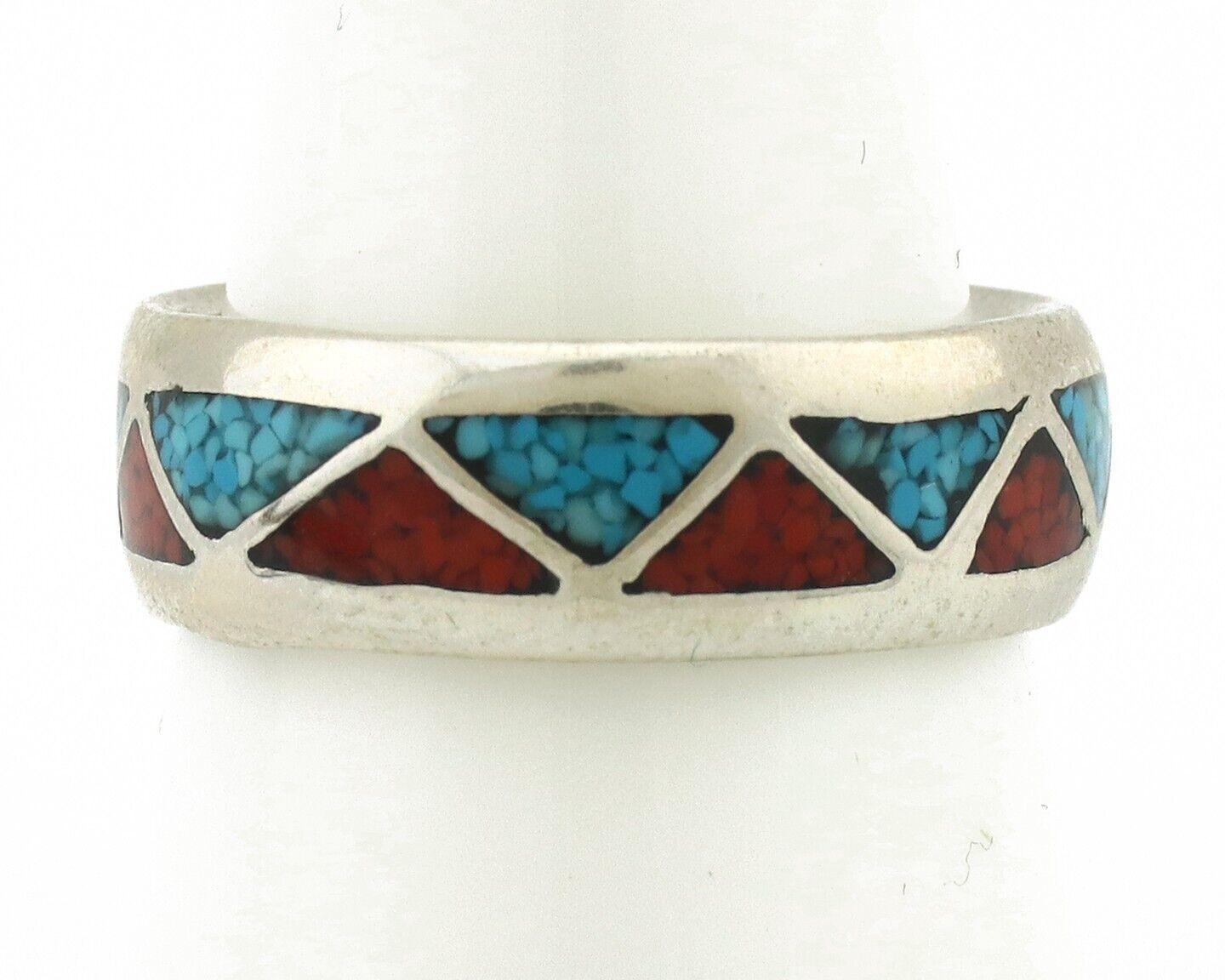 Navajo Ring 925 Silver Natural Turquoise & Coral Native American Artist C.80's