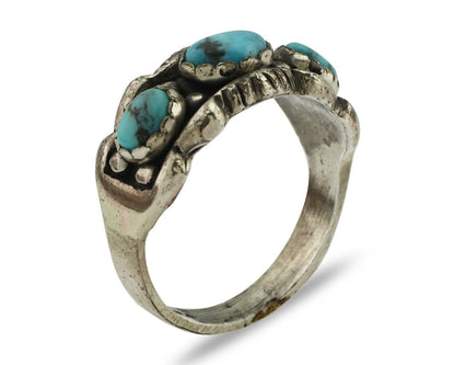 Navajo Ring .925 Silver Natural Blue Turquoise Artist Signed Sun Bell C.80's