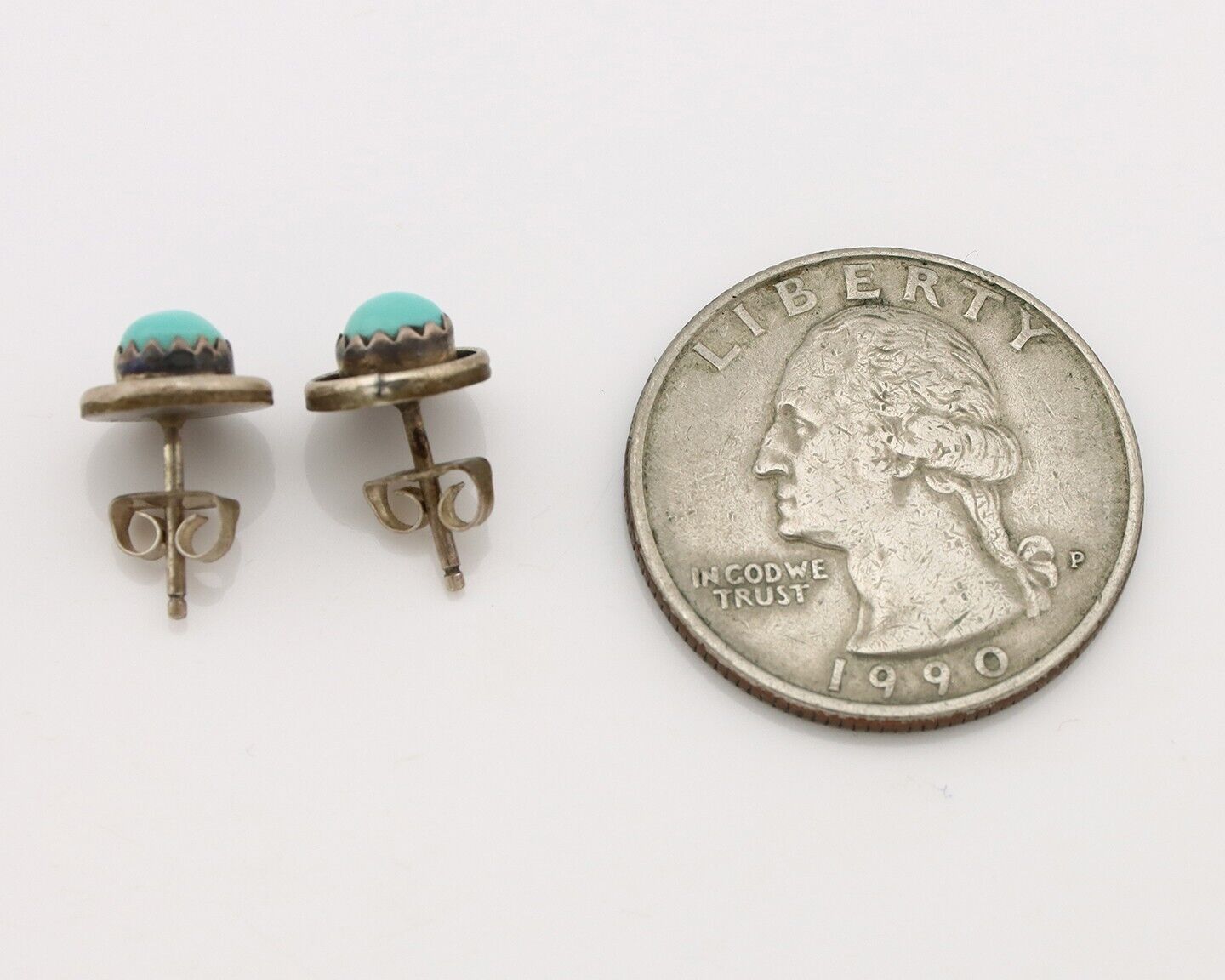 Zuni Earrings 925 Silver Sleeping Beauty Turquoise Native American Artist C.80's