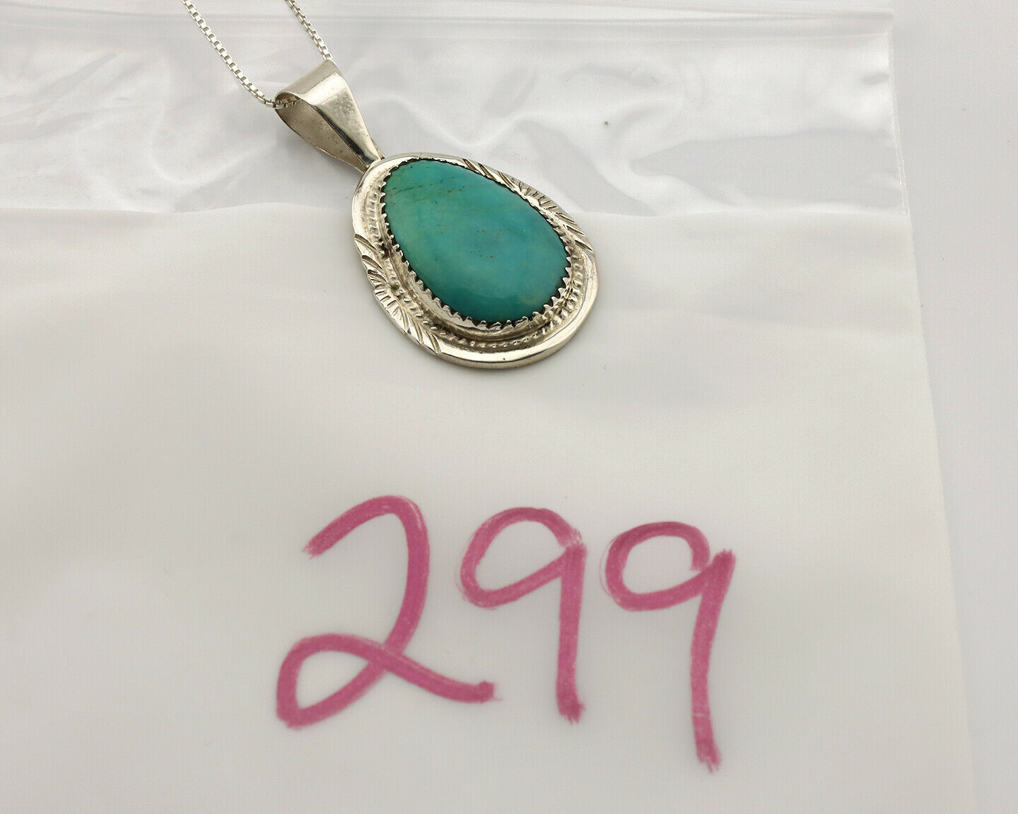 Navajo Necklace .925 Silver Kingman Turquoise Signed FY C.1980's