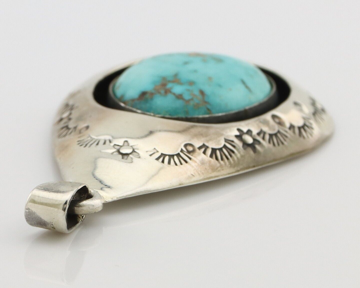 Navajo Pendant 925 Silver Natural Mined Turquoise Artist Signed MC C.80's