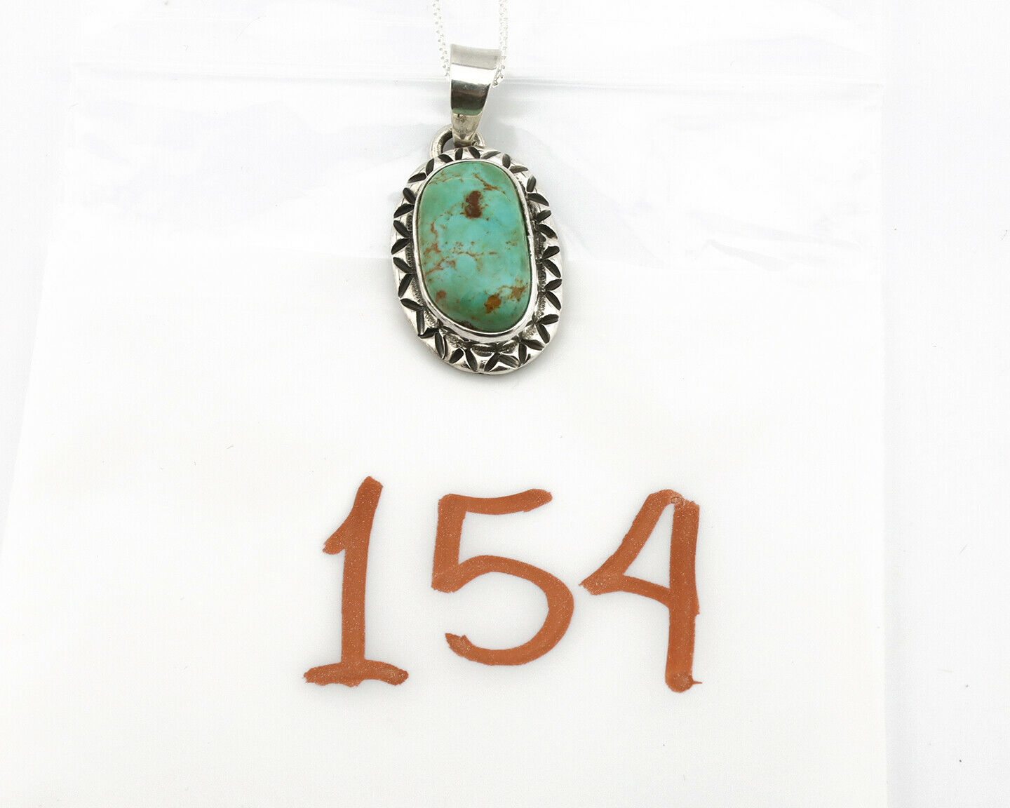 Navajo Kingman Turquoise Pendant .925 Silver Hand Stamped Signed Gecko C.80's