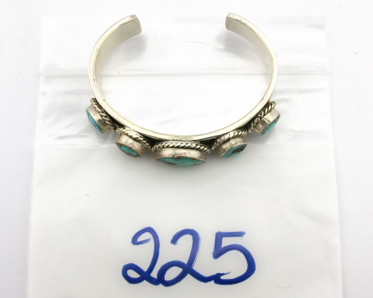 Navajo Bracelet .925 Silver Morenci Turquoise Cuff Artist Signed PC C.80's