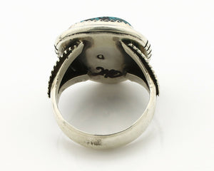 Navajo Ring .925 Silver Black Spiderweb Turquoise Signed D Philip Zachary C.80's