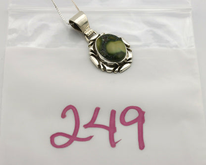 Navajo Necklace .925 Silver Damele Variscite Signed Sun C.1980's