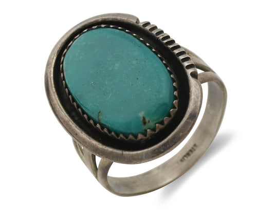 Navajo Ring .925 Silver Kingman Turquoise Native American Artist C.1980s