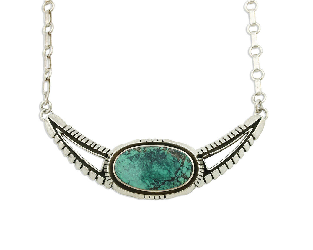 Navajo Necklace .925 Silver Turquoise Hand Stamped Signed FA C.80's