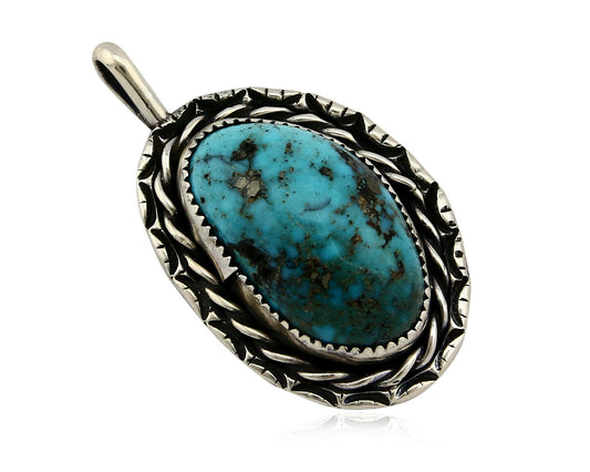 Navajo Pendant .925 Silver Kingman Turquoise Signed Artist Tom Willeto C.80's