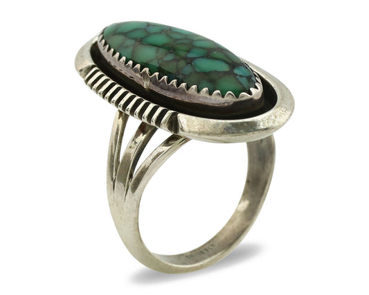 Navajo Ring .925 Silver Blue Spiderweb Native American Artist C.1980's