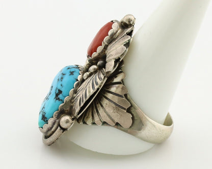 Navajo Ring 925 Silver Blue Turquiose & Coral Artist Signed R Arrow C.80's