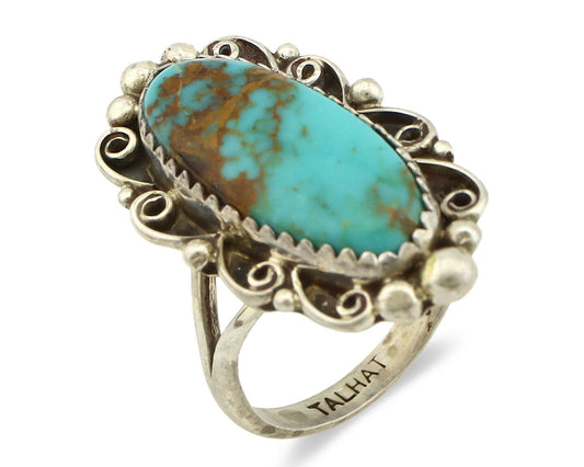 Navajo Ring .925 Silver Kingman Turquoise Artist Signed Talhat C.90's