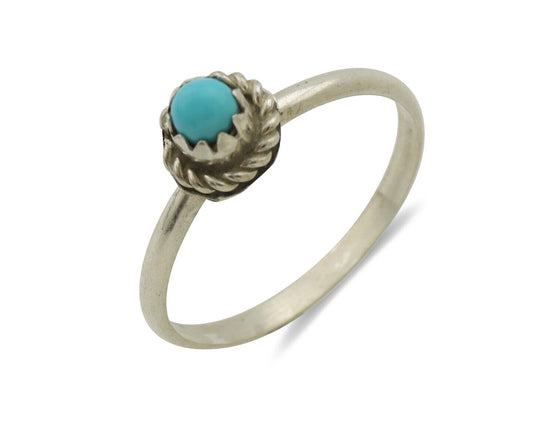 Navajo Ring .925 Silver Blue Turquoise Size 4.75 Native Artist C.1980s