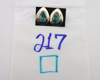 Navajo Earrings 925 Silver Blue Spiderweb Turquoise Native American Artist C90s