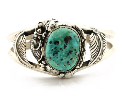 Navajo Cuff Bracelet 925 Silver Natural Blue Turquoise Artist Signed Tom Willeto