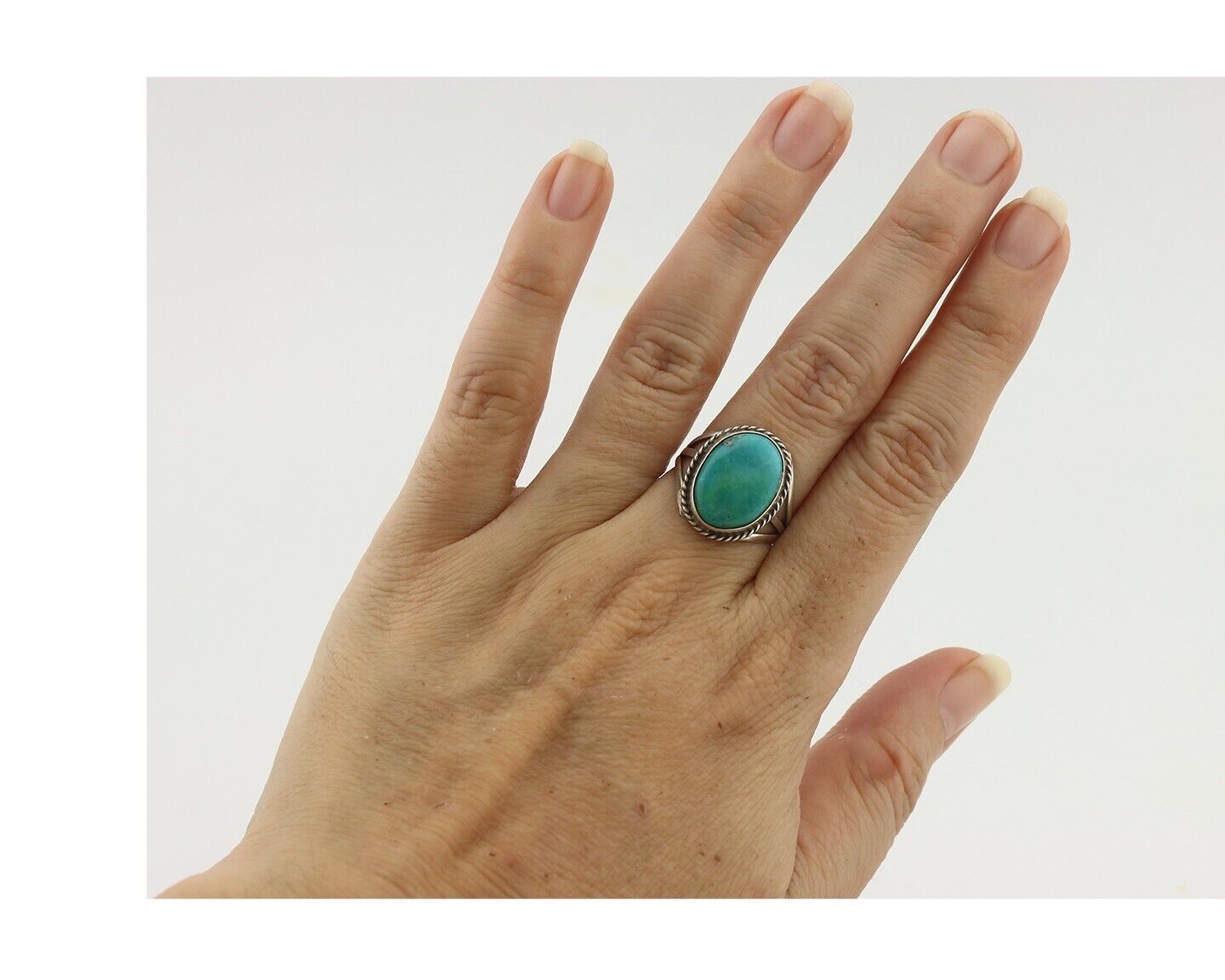 Navajo Handmade Ring .925 Silver Kingman Turquoise Native Artist C.80's