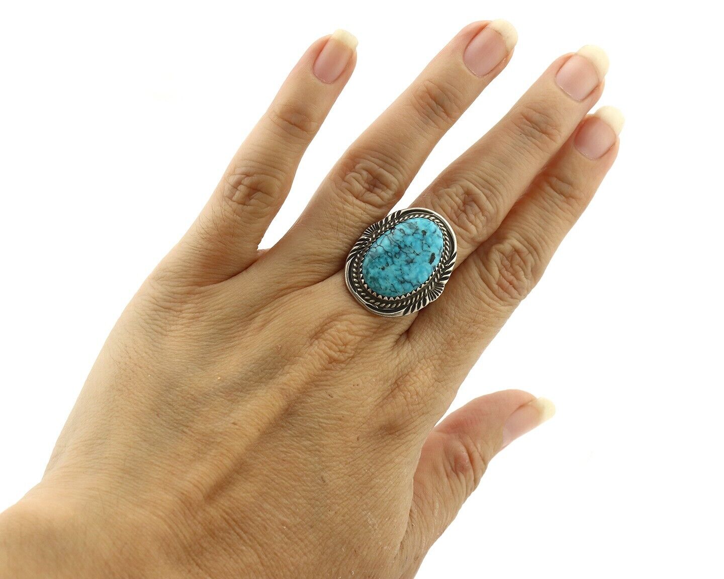 Navajo Ring .925 Silver Turquoise Artist Signed TALHAT C.80's