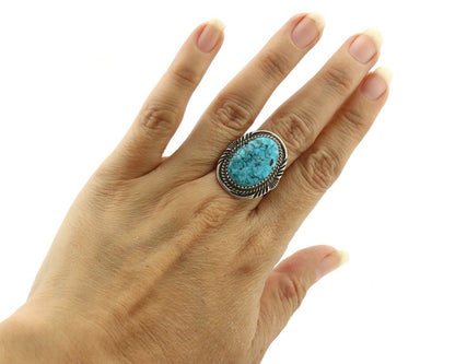 Navajo Ring .925 Silver Turquoise Artist Signed TALHAT C.80's