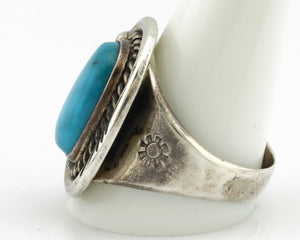 Navajo Ring 925 Silver Natural Mined Blue Gem Turquoise Signed HY C.80's