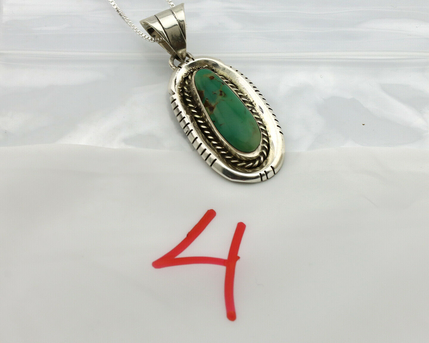 Navajo Necklace .925 Silver Green Turquoise Signed AE C.1980's