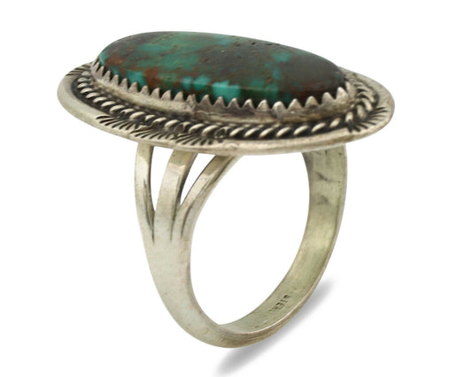 Navajo Ring .925 Silver Kingman Turquoise Native American Artist C.1980's