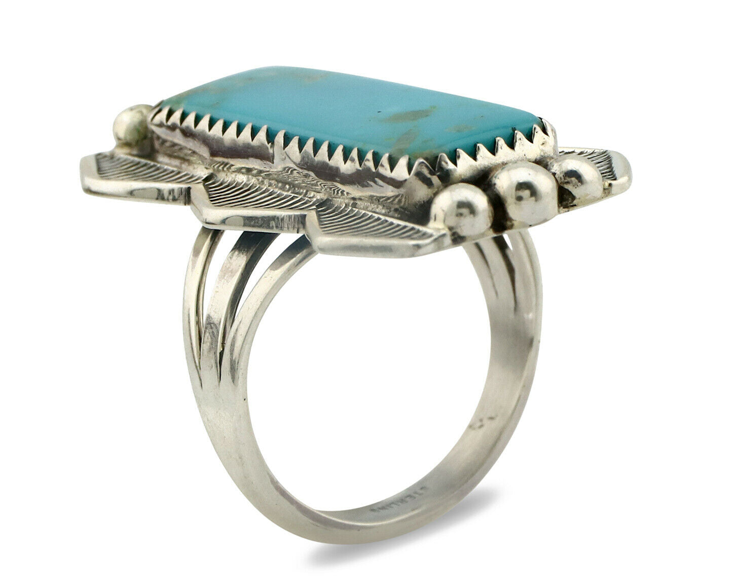 Navajo Ring .925 Silver Natural Aqua Turquoise Signed Apache C.80's