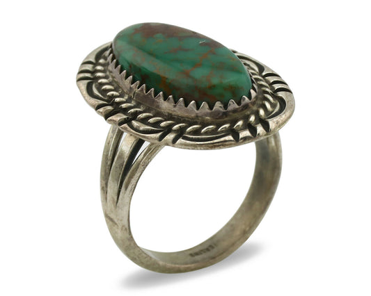 Navajo Ring .925 Silver Kingman Turquoise Native American Artist C.1980's