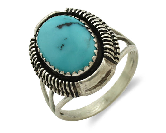 Navajo Ring .925 Silver Sleeping Beauty Turquoise Native Artist C.80's