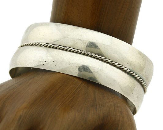 Navajo Bracelet .925 Silver Handmade Hand Stamped Signed Artist TAHE Circa 1980s