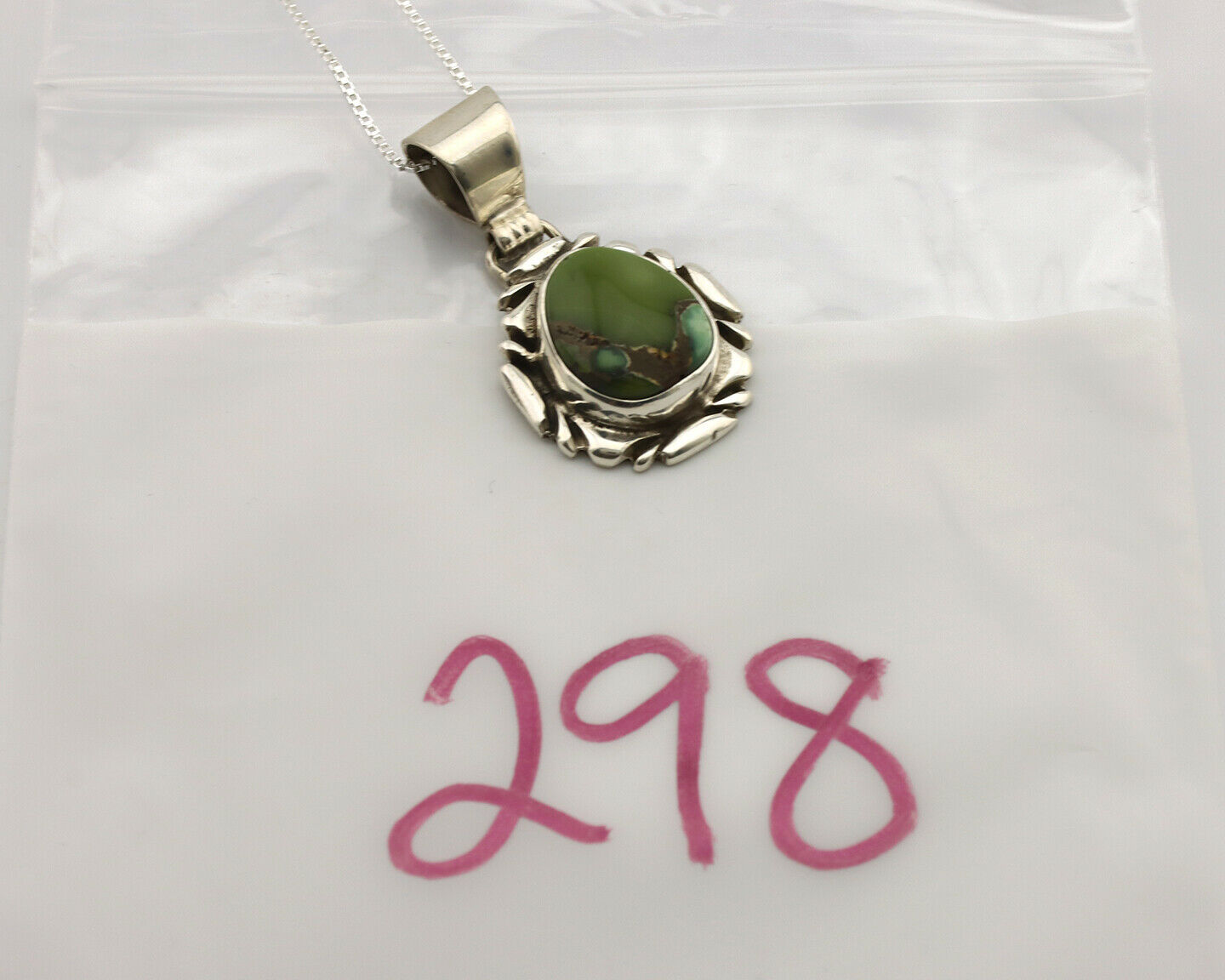 Navajo Necklace .925 Silver Damele Variscite Signed Sun C.1980's