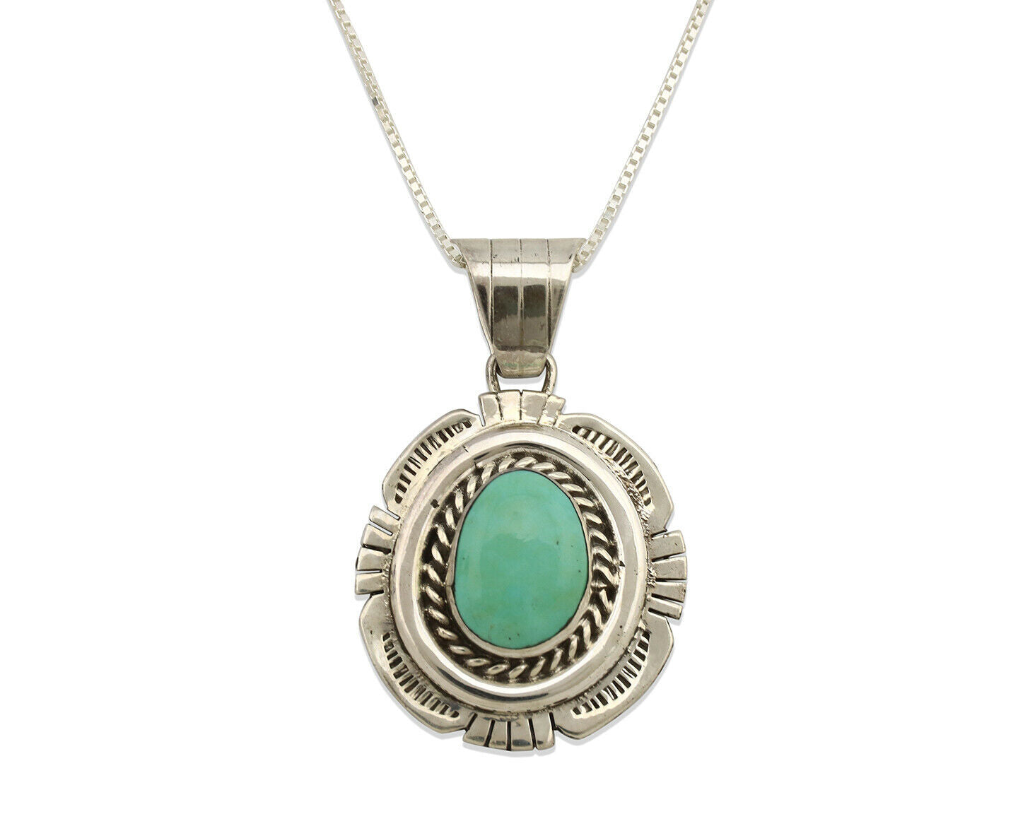 Navajo Necklace .925 Silver Kingman Turquoise Signed JP C.1980's