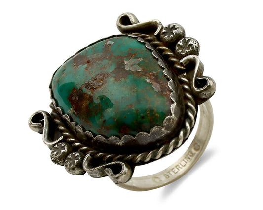 Navajo Ring .925 Silver Kingman Turquoise Artist Signed CC C.1980's