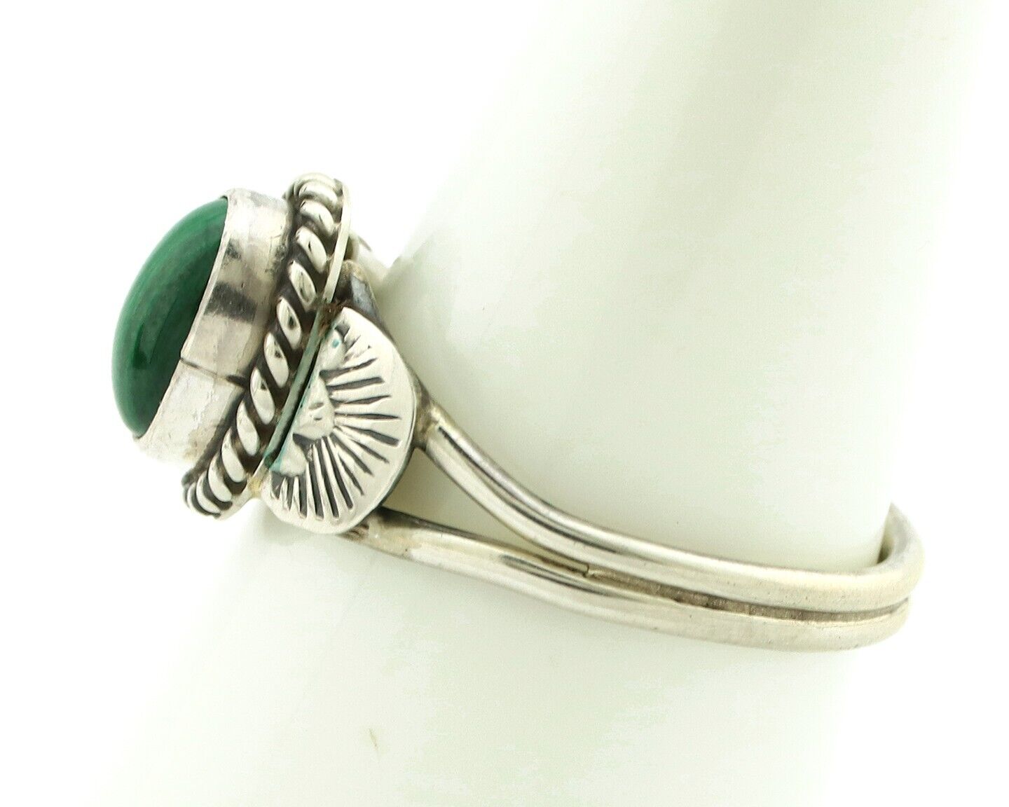 Navajo Ring 925 Silver Natural Mined Malachite Native American Artist C.80's