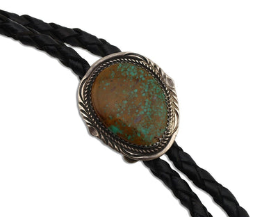 Navajo Bolo Necktie 925 Silver Natural Spiderweb Turquoise Signed Begay C.80's