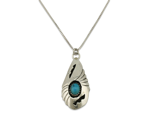 Navajo Pendant .925 Silver Blue Turquoise Native American C.80's