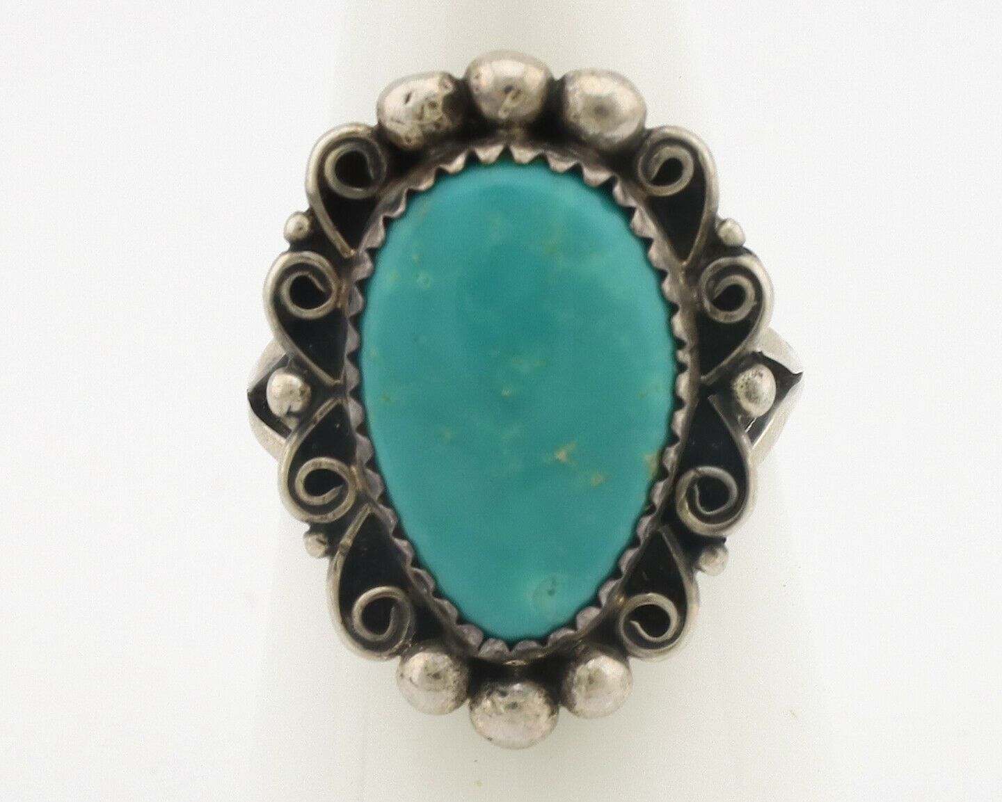 Navajo Ring .925 Silver Natural Mined Turquoise Artist Signed TALHAT C.80's