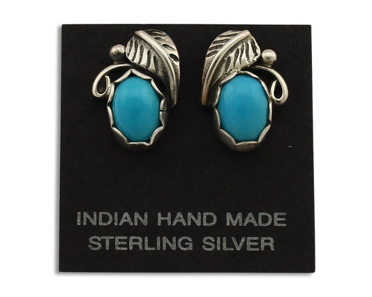 Navajo Earrings 925 Silver Natural Mined Turquoise Native American Artist C.80's