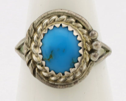 Navajo Ring .925 Silver Sleeping Beauty Turquoise Artist Signed Arrow C.80's